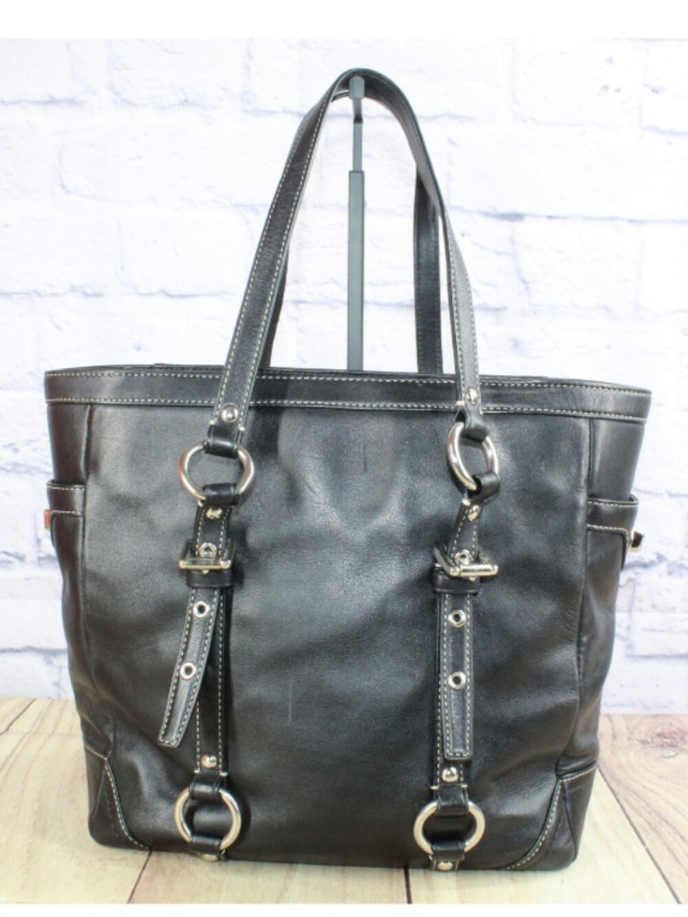 Coach Gallery Lunch Tall Tote Shoulder Bag Purse F11524 Black Leather Buckle - Picture 3 of 10